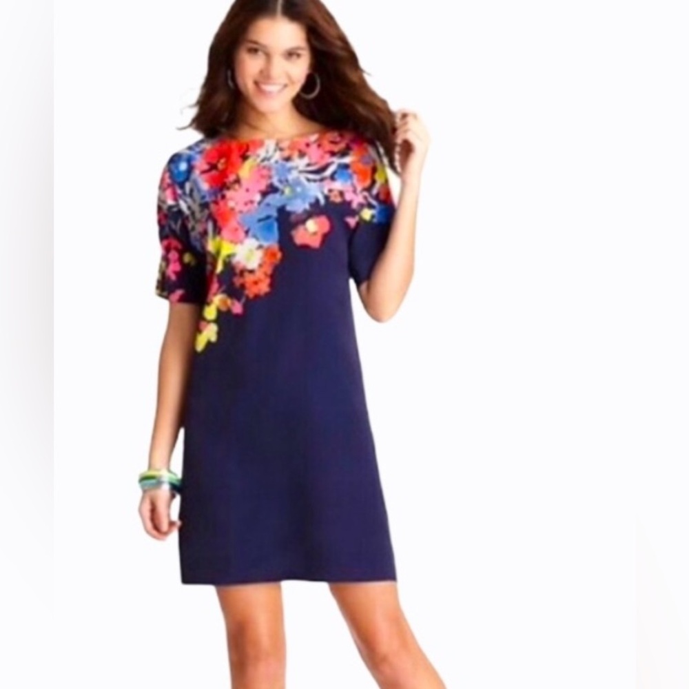 Floral Print Navy Work Shift Dress